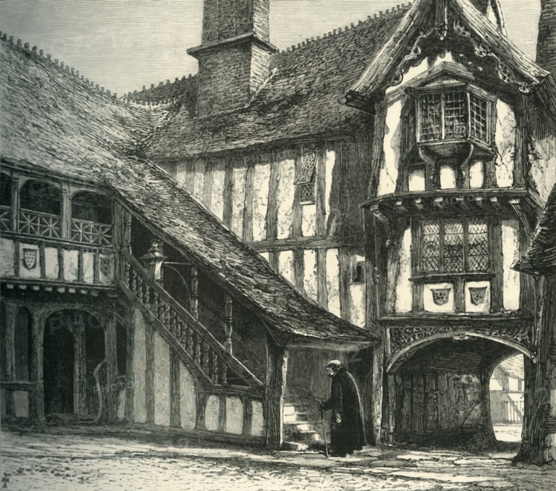 'Courtyard of Leicester's Hospital', c1870.