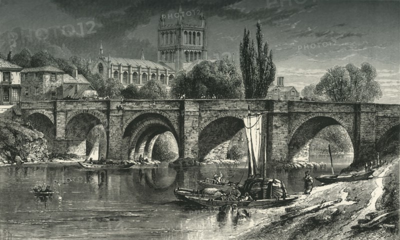 'Hereford Cathedral, and Wye Bridge', c1870.