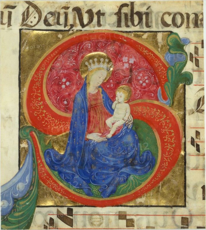 manuscrit Illumination with the Virgin and Child in an Initial S..., mid-15th century. Creator: Master of the Franciscan Breviary.