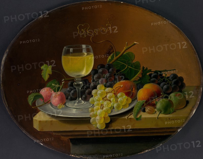 Still Life Fruit and Wine Glass, 1865-70. Creator: Severin Roesen.