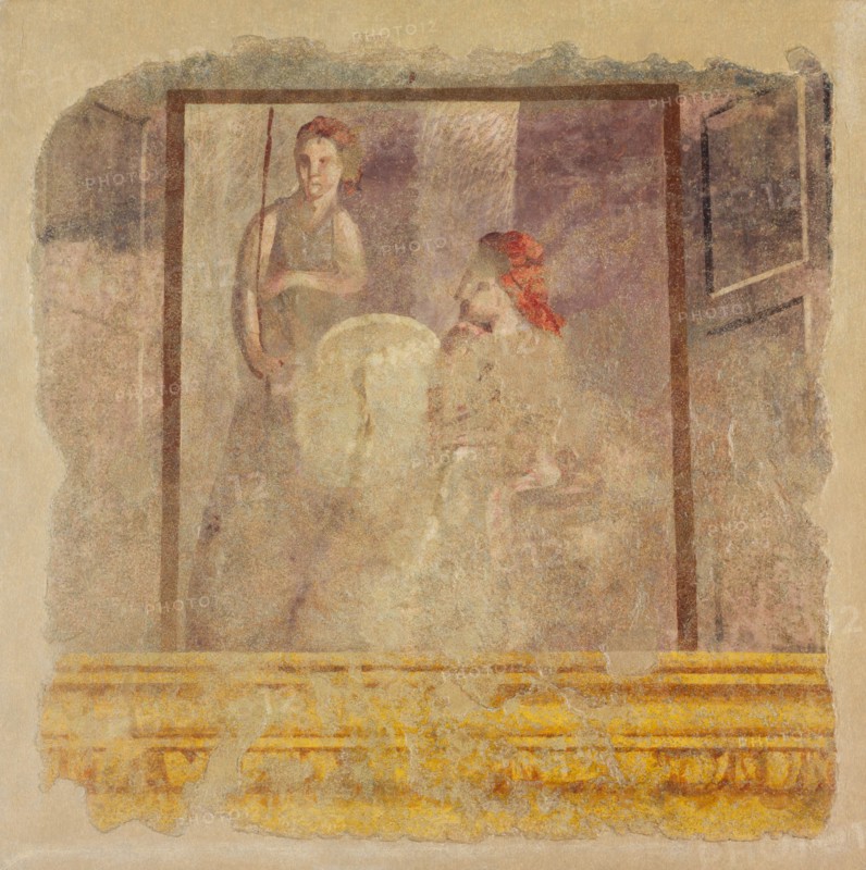 Wall painting fragment from the north wall of Room H of the Villa of P. Fannius..., ca. 50-40 B.C. Creator: Unknown.