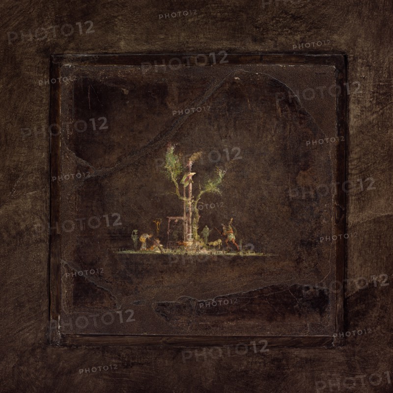 Wall painting on black ground: landscape, from the imperial villa..., 1st century B.C. Creator: Unknown.