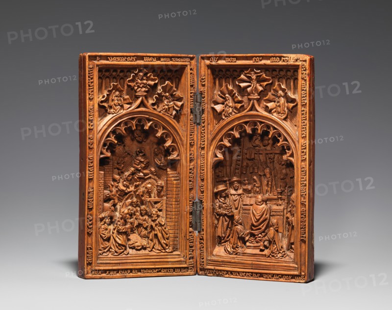Diptych with the Nativity and the Mass of Saint Gregory, early 16th century. Creator: Unknown.