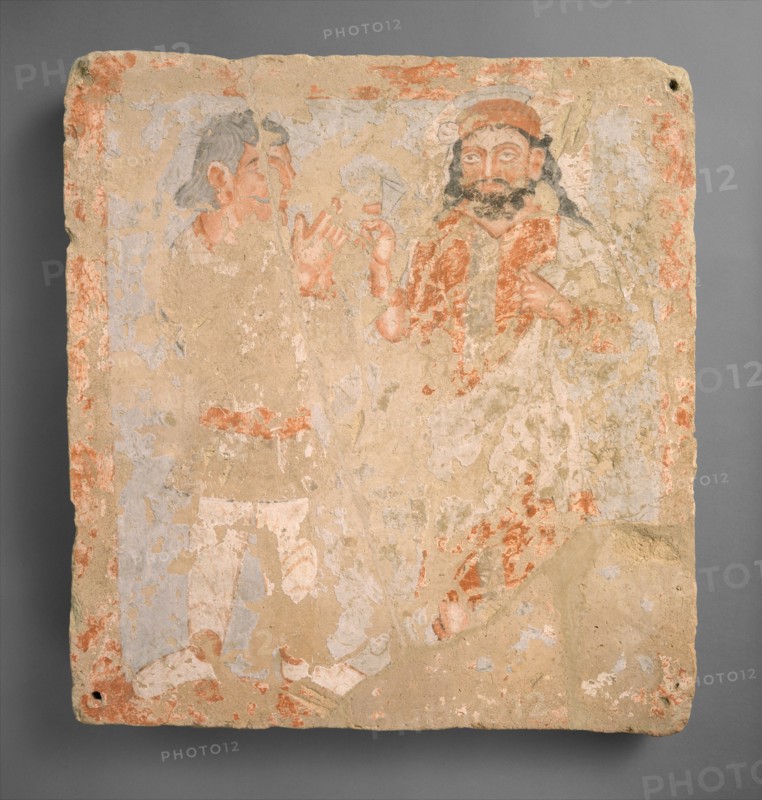 Panel with the god Zeus/Serapis/Ohrmazd and worshiper, ca. 3rd century A.D.. Creator: Unknown.