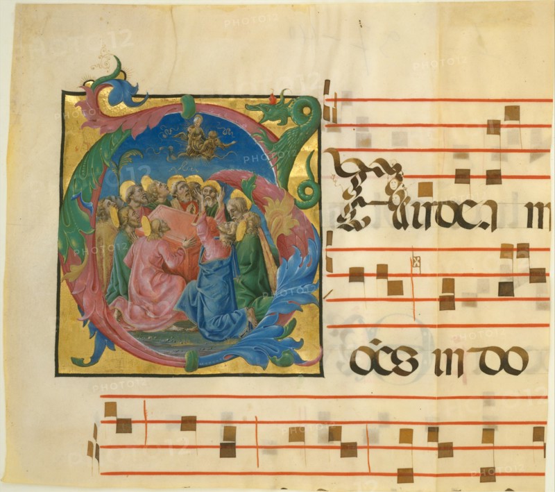 manuscrit Illumination with the Assumption of the Virgin in an Initial G, 1450-60. Creator: Cosmè Tura.