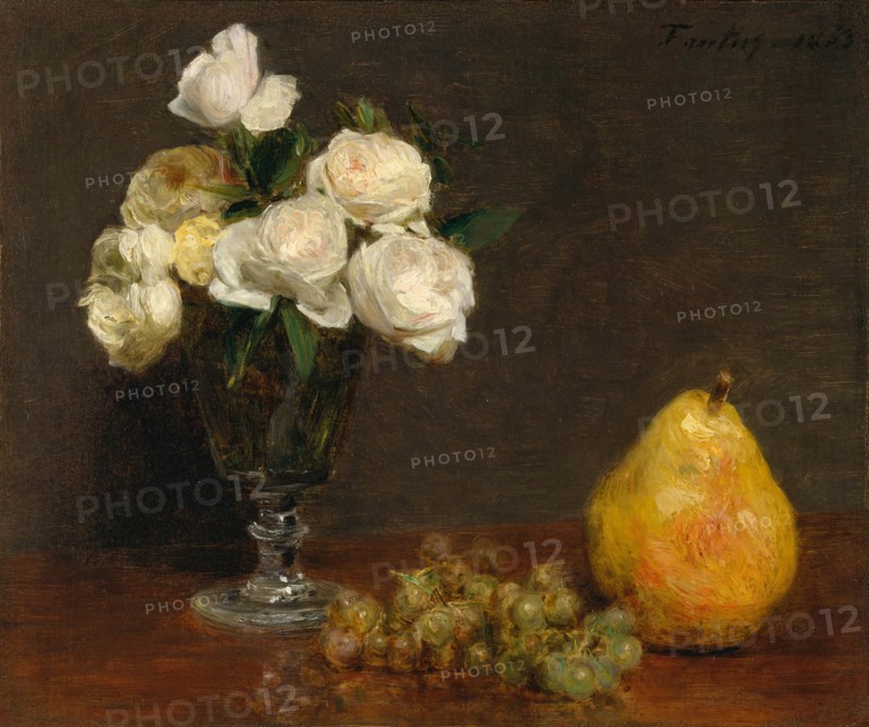 Still Life with Roses and Fruit, 1863. Creator: Henri Fantin-Latour.