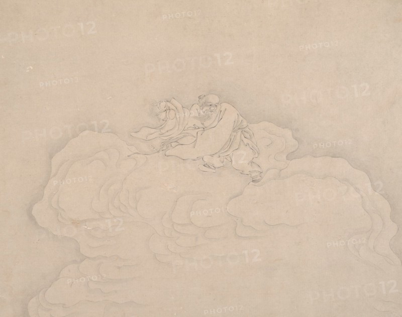 An Immortal on a Cloud with a Pair of Peaches, 20th century. Creator: Unknown.