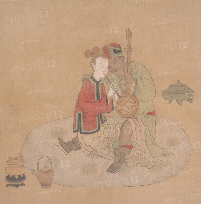 Tartar Officer with Blond Lady Playing Musical Instruments, 19th century. Creator: Unknown.