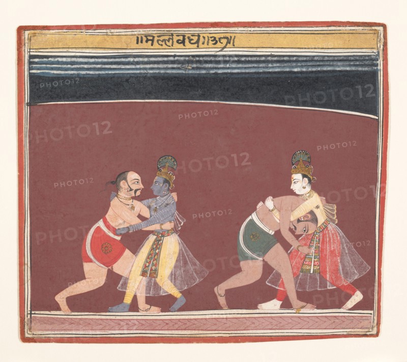 Krishna and Balarama Fight the Evil King Kamsa?s Wrestlers..., ca. 1650. Creator: Unknown.