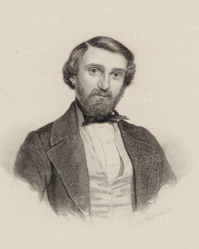 Portrait of the Composer Giuseppe Verdi (1813-1901), c. 1850. Creator: Hüssener, Auguste (1789-1877).