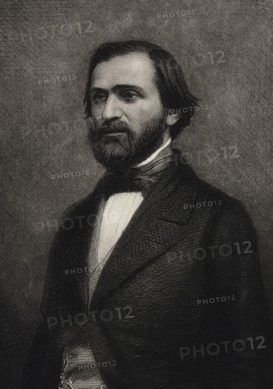 Portrait of the Composer Giuseppe Verdi (1813-1901), c. 1850. Creator: Geoffroy, Charles-Michel (1819-1882).
