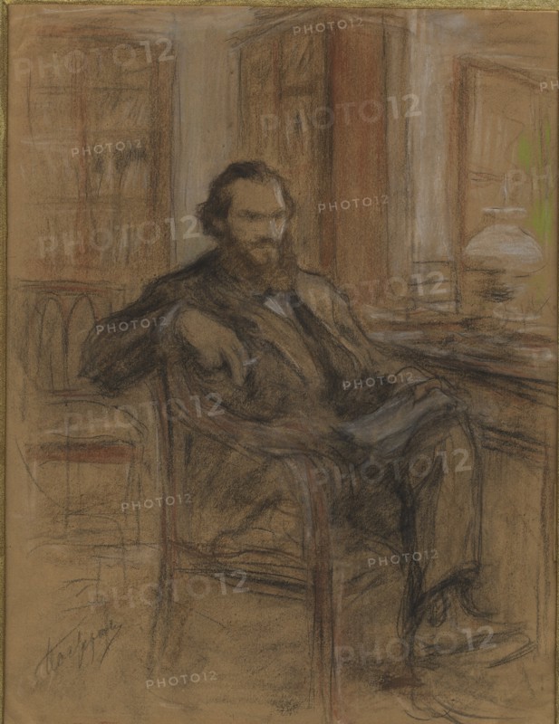 Leo Tolstoy during the work on the novel "War and Peace", 1893-1903. Creator: Pasternak, Leonid Osipovich (1862-1945).