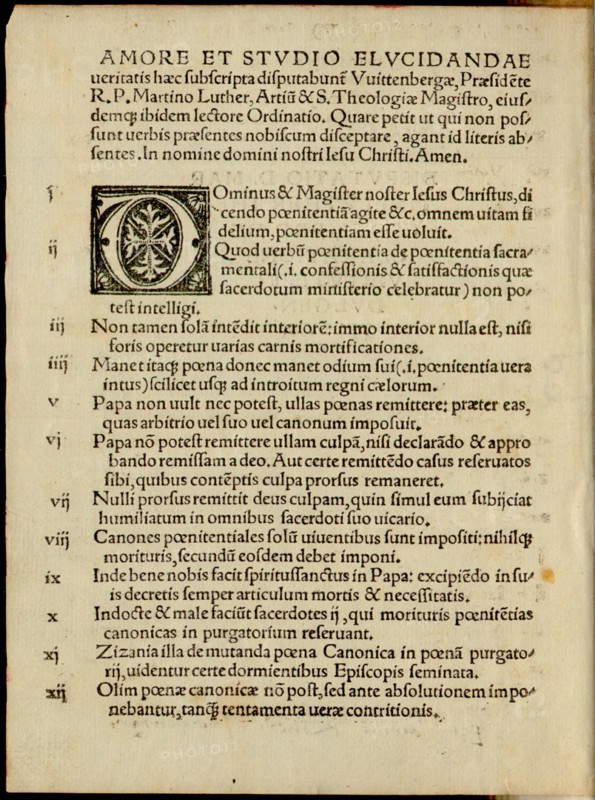 The Ninety-five Theses or Disputation on the Power of Indulgences by Martin Luther, 1517. Creator: Historic Object.