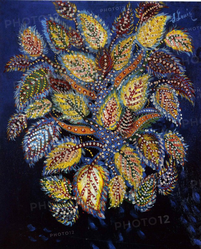 Mottled flowers on a blue ground, 1929. Creator: Louis (Séraphine de Senlis), Séraphine (1864-1942).