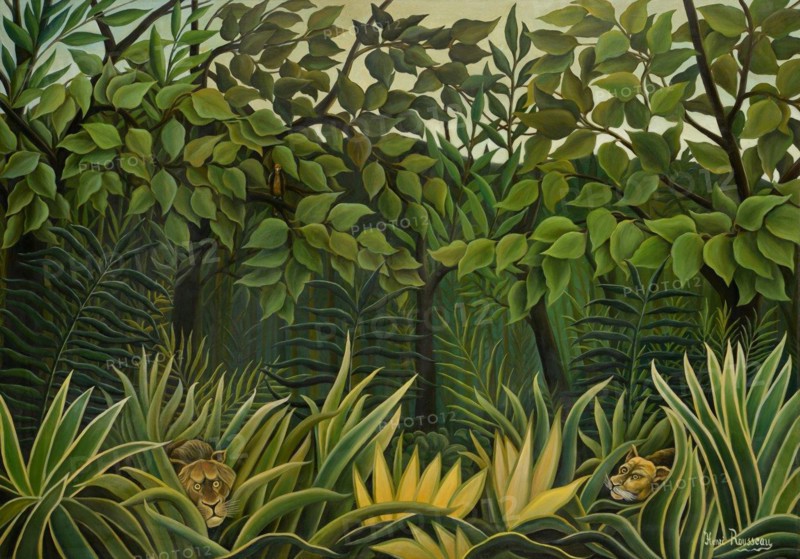 Two Lions on the Lookout in the Jungle, 1909-1910. Creator: Rousseau, Henri Julien Félix (1844-1910).