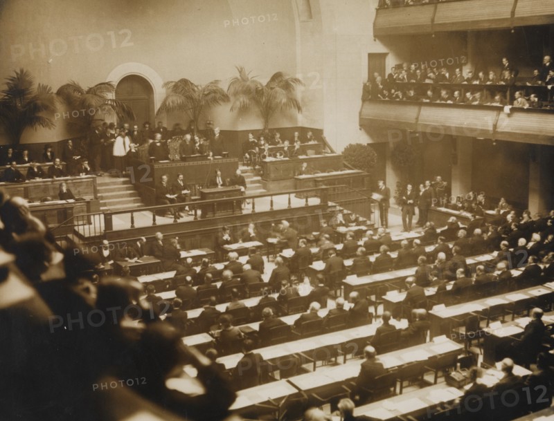 First meeting of the League of Nations, November 15, 1920 in Geneva , 1920. Creator: Anonymous.
