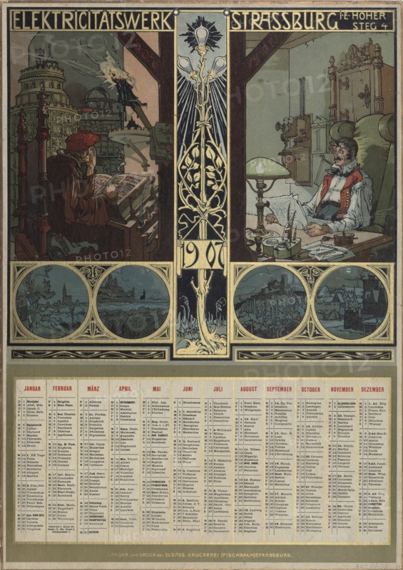 Electricity plant Strasbourg. Calendar for the year 1907, 1906. Creator: Schnug, Léo (1878-1933).