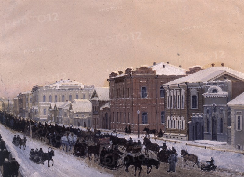 Tomsk, Magistratskaya Street during the Shrovetide in 1897, 1897. Creator: Kosharov, Pavel Mikhaylovich (1824-1902).