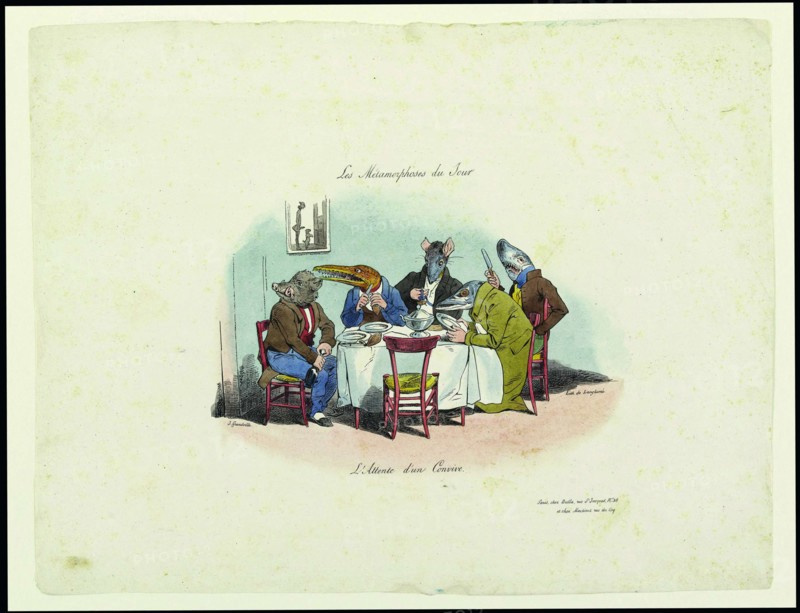 Les Métamorphoses du jour. L'attente d'un convive (The Metamorphoses of the day. Waiting for the gue Creator: Grandville, Jean-Jacques (1803-1847).