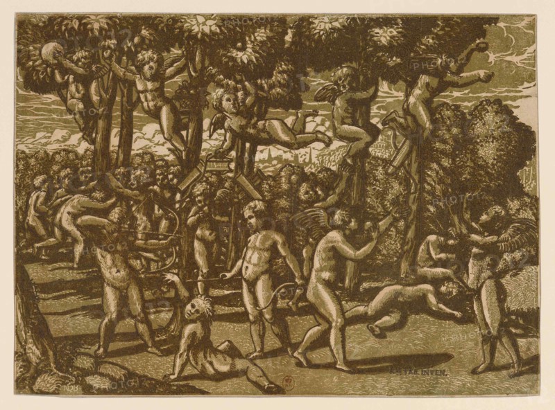 Putti Playing (After Raphael), 1544. Creator: Monogrammist NDB (active c. 1520-1550).