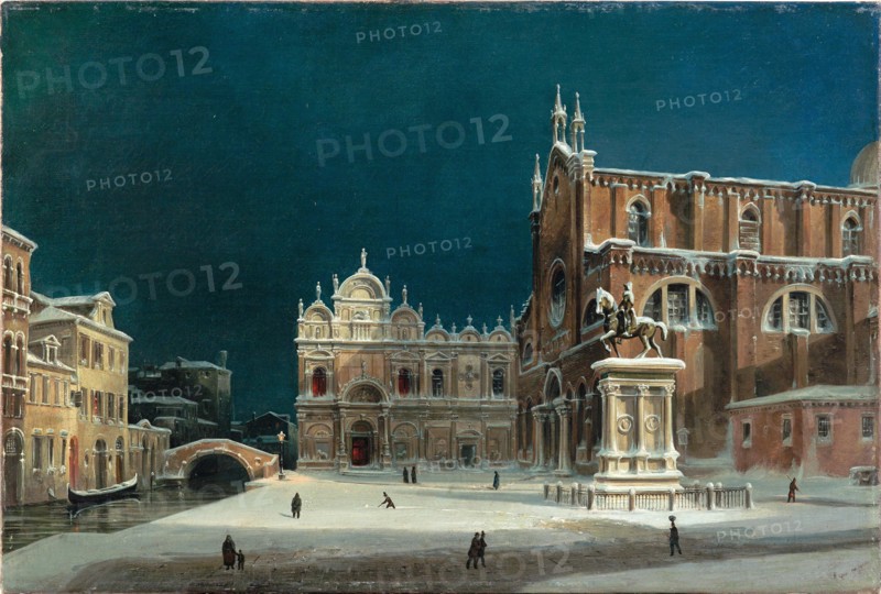 A noctural view of Campo dei Santi Giovanni e Paolo, 1850. Creator: Querena, Luigi (1824-1890).