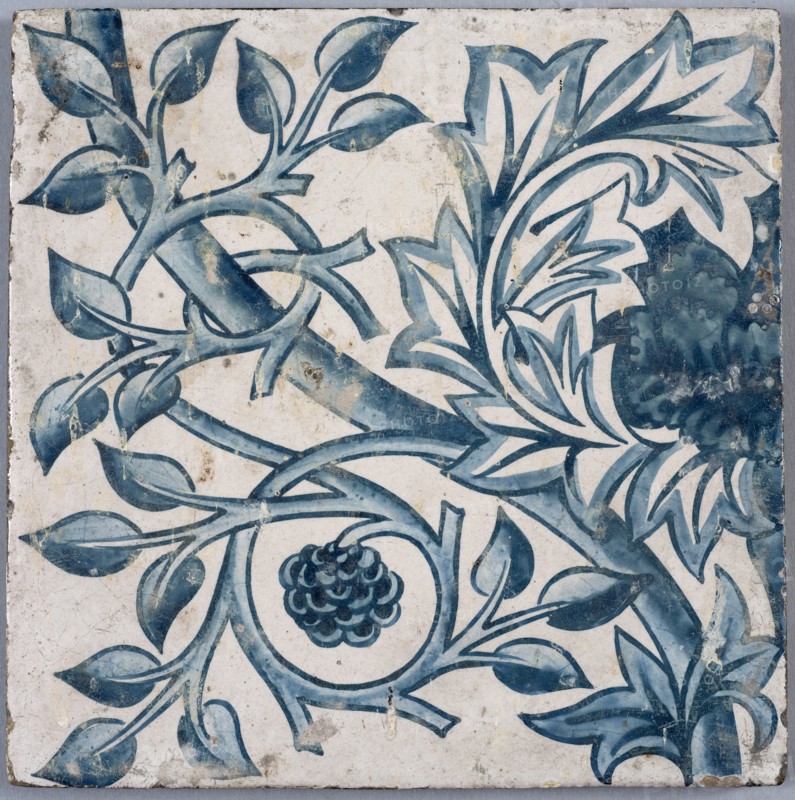 Blue floral motif. Tile, 1870s-1880s. Creator: Morris, William (1834-1896).