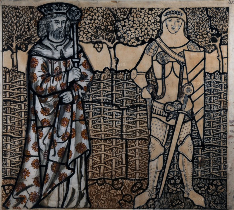 King Arthur and Sir Lancelot, 1862. Creator: Morris, William (1834-1896).