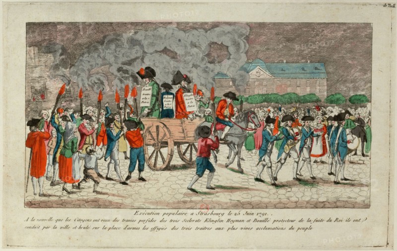 Effigy Burning of  Klinglin, Heymann and Bouille on Juny 25, 1791 in  Strasbourg, 1791. Creator: Anonymous.