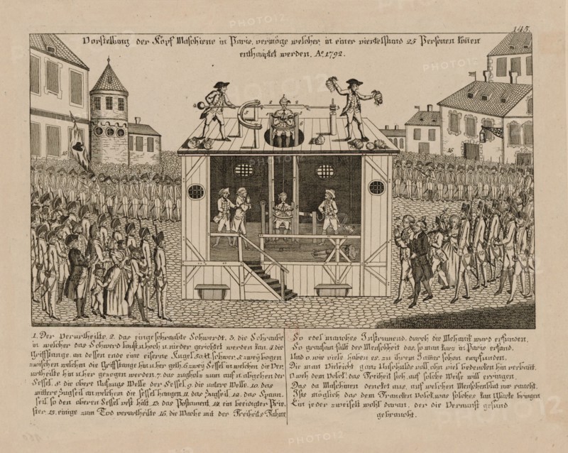Vorstellung der Kopf-Maschine zu Paris, 1792. Creator: Anonymous.