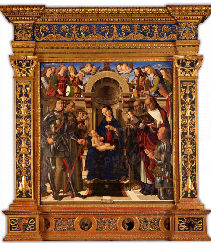 Pala Oliva. Madonna and Child enthroned between Saints George, Francis of Assisi?, 1489. Creator: Santi, Giovanni (ca 1435-1494).