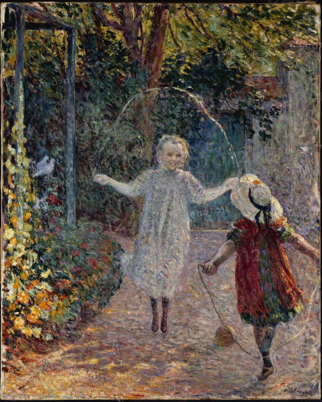 Children jumping rope in garden. Creator: Lebasque, Henri (1865-1937).