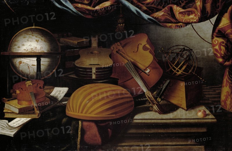 Still Life with Musical Instruments, Globe and Armillary Sphere, 17th century. Creator: Baschenis, Evaristo (1617-1677).