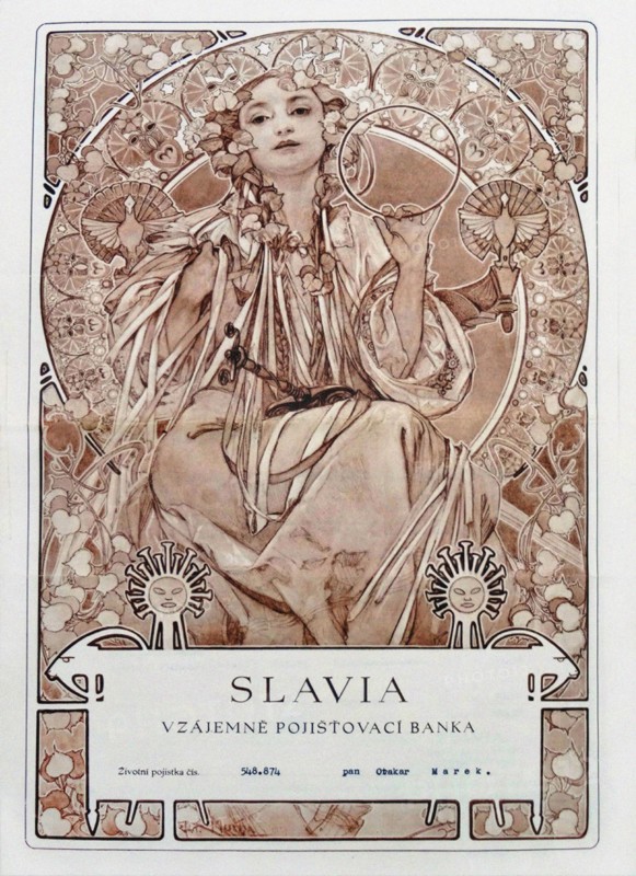 Insurance policy of of Slavia Insurance Company, 1942. Creator: Mucha, Alfons Marie (1860-1939).