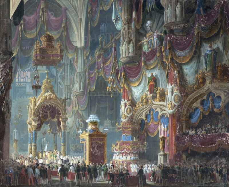 The Coronation of Emperor Ferdinand I of Austria as King of Lombardy-Veneto in the Cathedral of Mila Creator: Sanquirico, Alessandro (1777-1849).