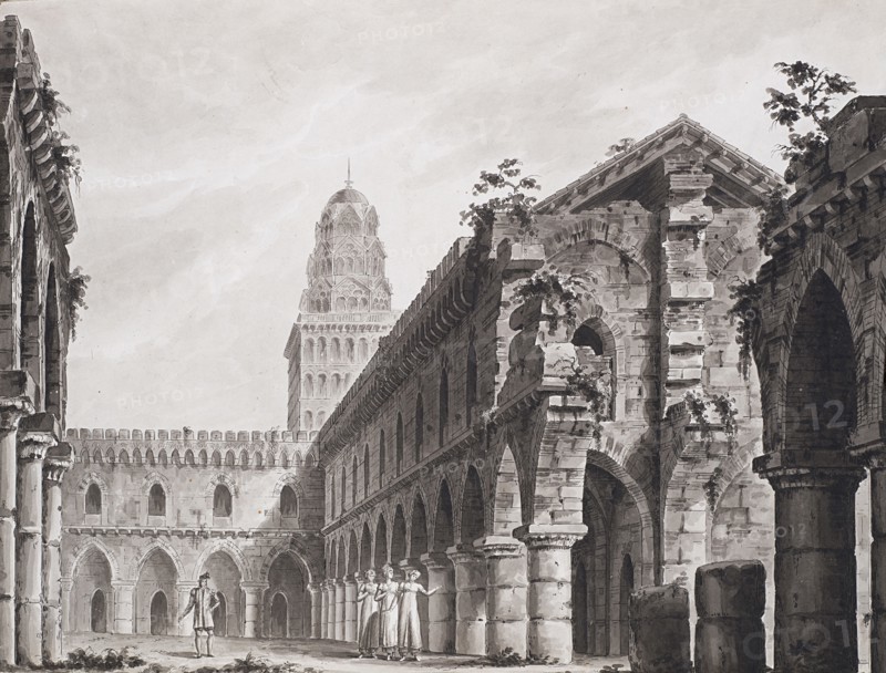 Stage design for the Opera seria "Le zingare dell'Asturia" by Carlo Evasio Soliva. Teatro alla Scala Creator: Sanquirico, Alessandro (1777-1849).