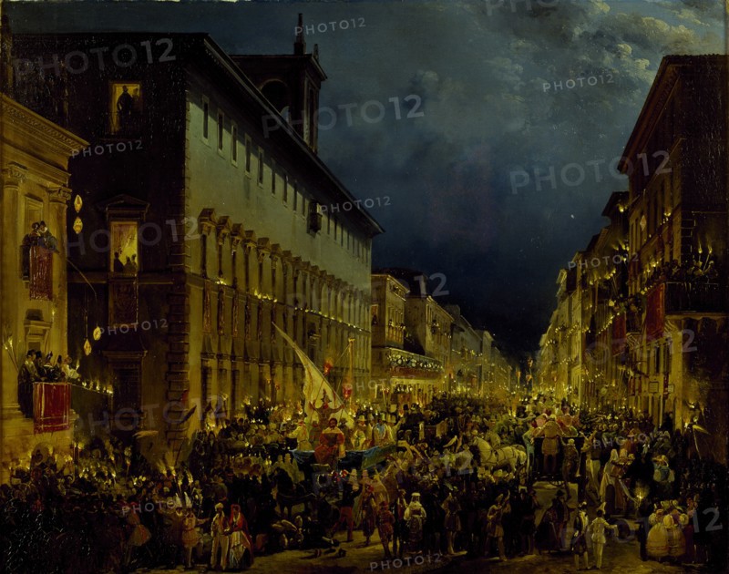 The Moccoli Evening in Rome, 1834. Creator: Caffi, Ippolito (1814-1866).