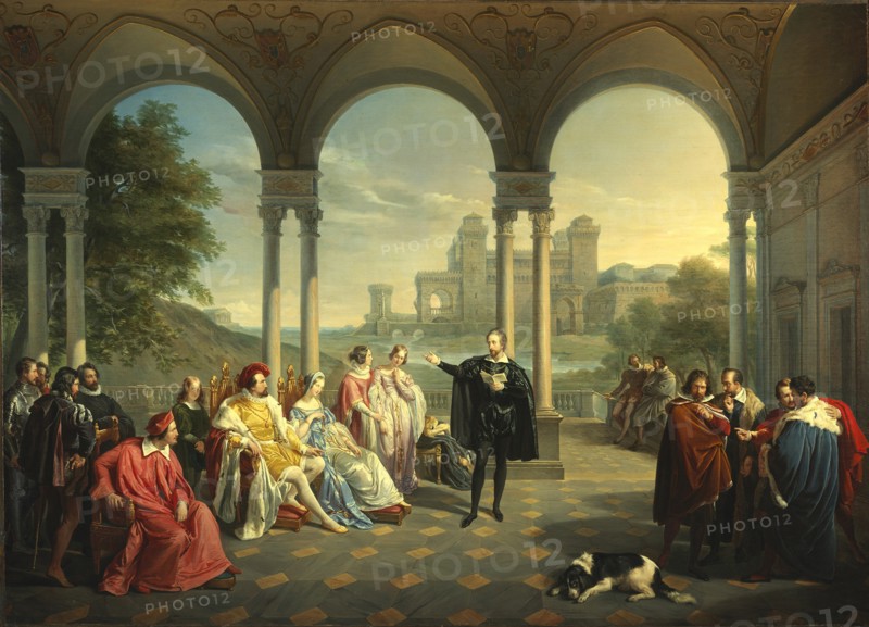 Torquato Tasso reads La Gerusalemme Liberata at the Court of Ferrara, 1841. Creator: Mancinelli, Giuseppe (1813-1875).