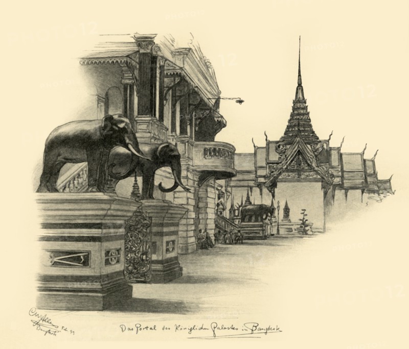 Entrance to the royal palace in Bangkok, Siam, 1898.  Creator: Christian Wilhelm Allers.