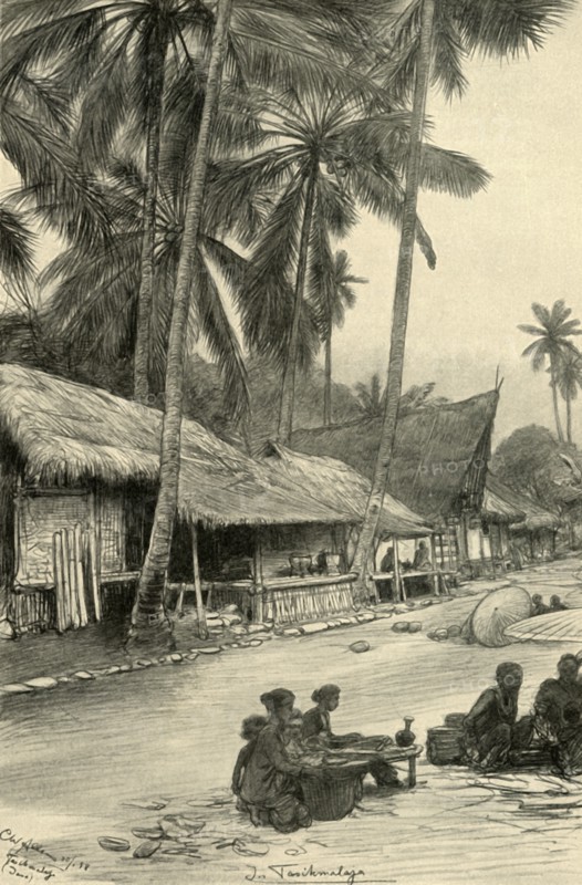 Street scene in Tasikmalaya, Java, 1898. Creator: Christian Wilhelm Allers.
