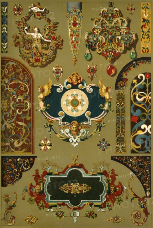 German Renaissance cartouches and works in metal and enamel, (1898). Creator: Unknown.