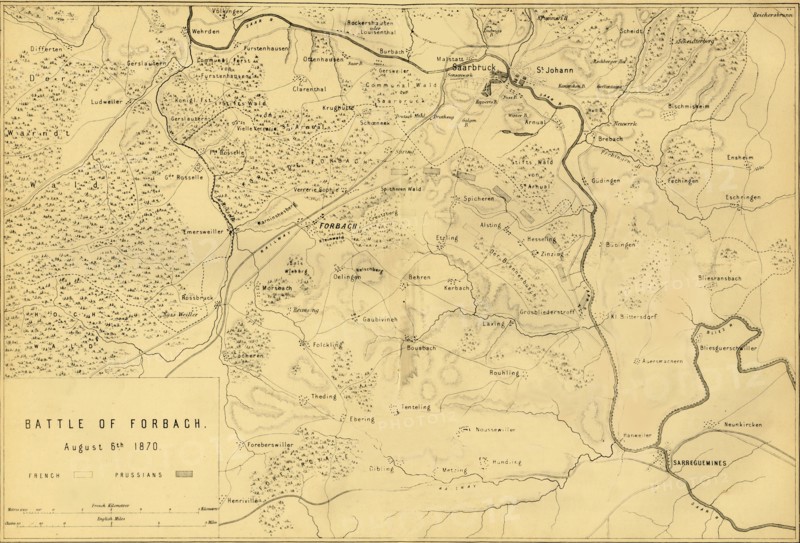 Map of the Battle of Forbach, 6 August 1870, (c1872).  Creator: R. Walker.