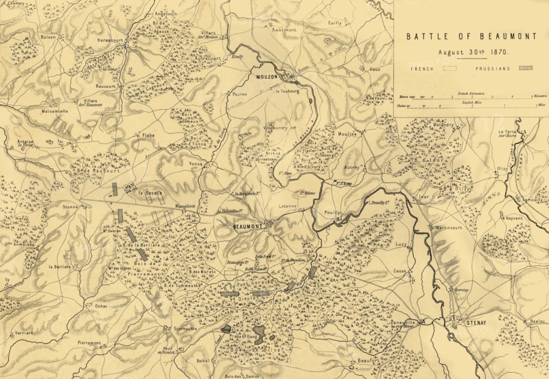 Map of the Battle of Beaumont, 30 August 1870, (c1872).  Creator: R. Walker.