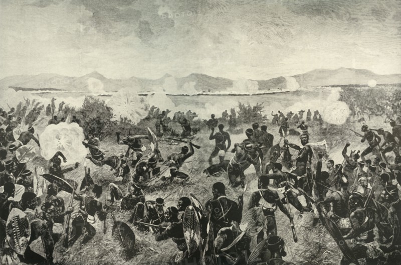 'The Battle of Ulundi - Final Rush of the Zulus. The British Square in the Distance', 1900. Creators: Unknown, Richard Caton Woodville II.