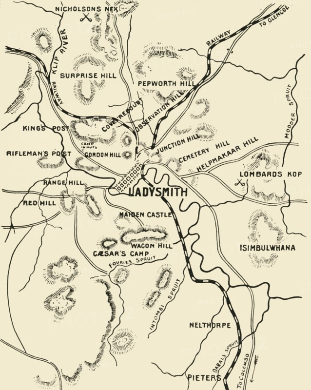'Map of Ladysmith and Surrounding Heights', 1900. Creator: Unknown.