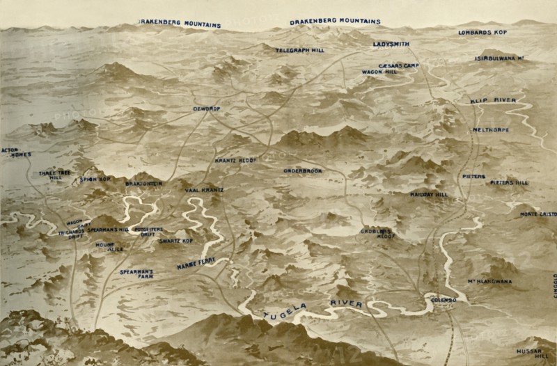 'Bird's-Eye View of the Country Covered by General Buller's Operations for the Relief of Ladysmith', Creator: Russell & Sons.