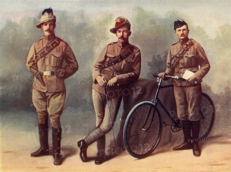 'South African Light Horse (Trooper), Brabant's Horse (Trooper), Duke of Edinburgh's Volunteer Rifle Creator: JE Bruton.