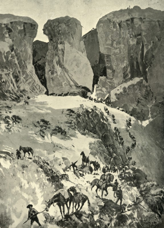 'Prinsloo's Commando Retreating to the Brandwater Basin after the Fight at Retief's Nek', 1901. Creator: MFR.