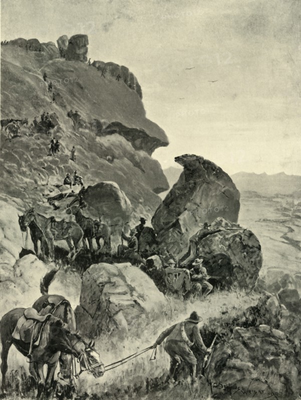 'Prinsloo's Last Stand in the Valley of the Little Caledon: The Boers' Position on the Heights', 190 Creator: MFR.