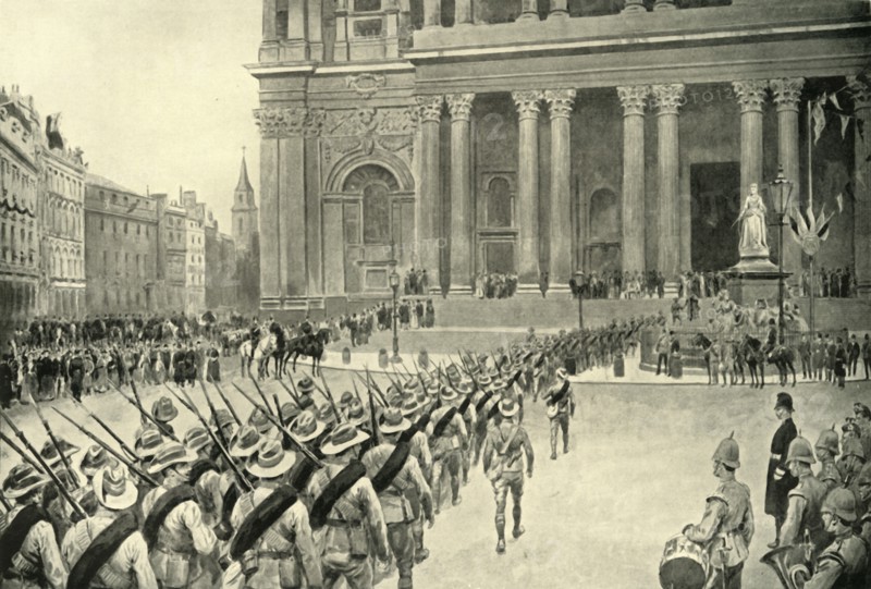 'Return of the City Imperial Volunteers: Arrival at St. Paul's Cathedral', 1901. Creators: Frank Dadd, Stephen T Dadd.