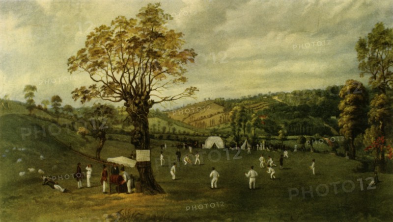 'Cricket Match Between Nottingham and Leicester, c.1829', (1947).  Creator: Unknown.